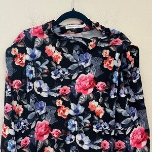 Rebecca Minkoff Black Floral Blouse - Pink and Blue